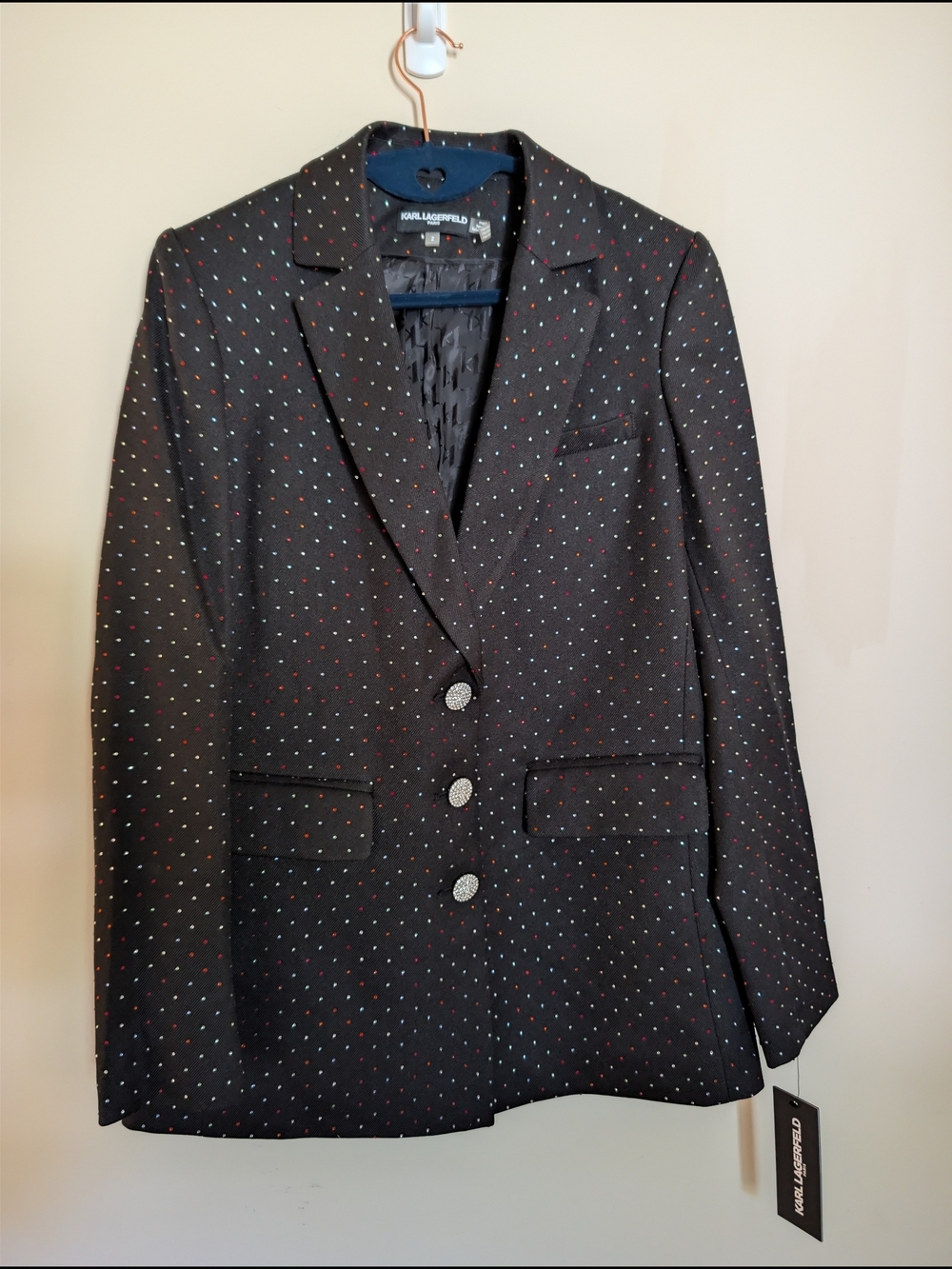NWT Karl Lagerfeld Paris Rainbow Rhinestone Embellished Blazer Size 2